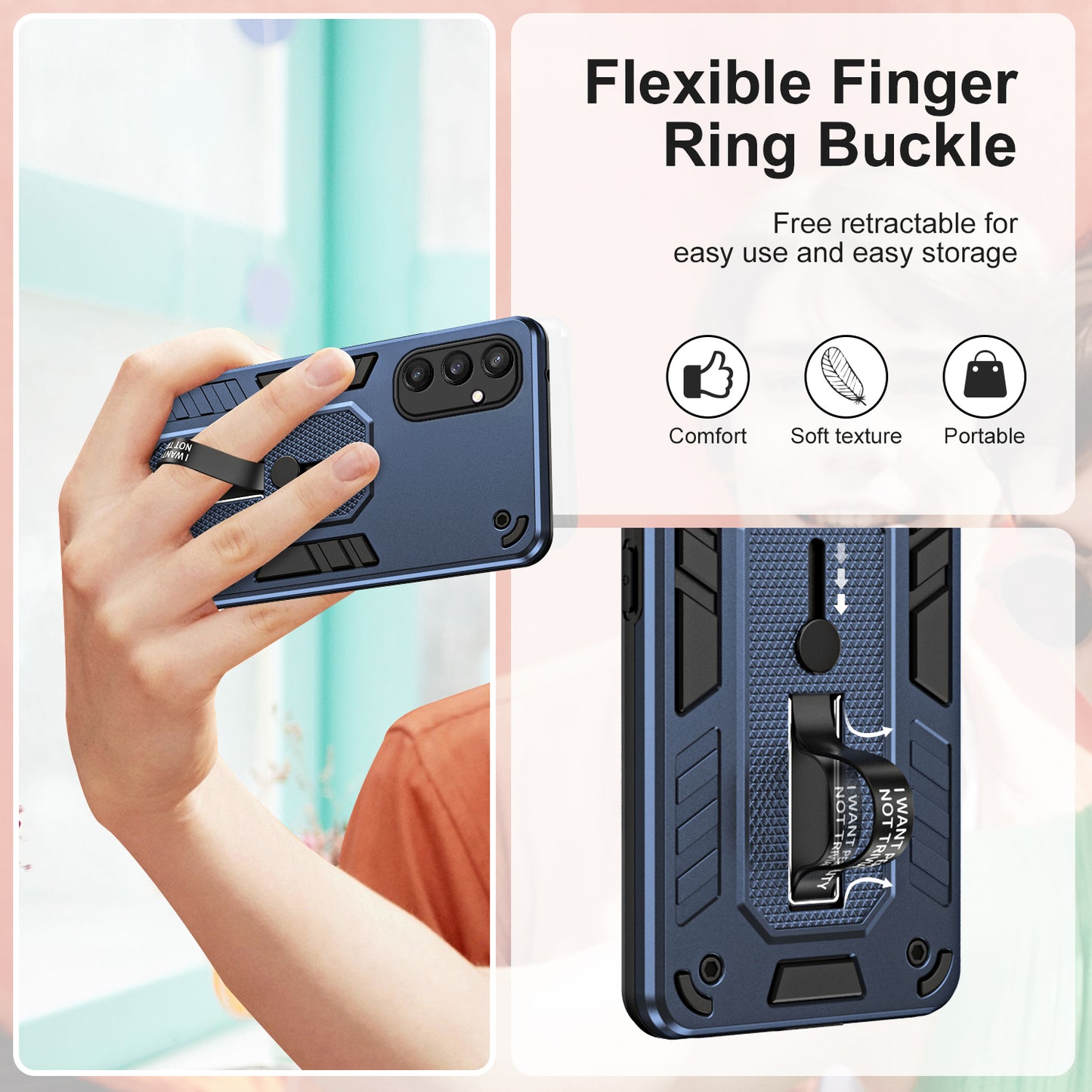 For Samsung Galaxy S24+ Back Case Silicone Ring Strap TPU+PC Kickstand Phone Cover - Blue