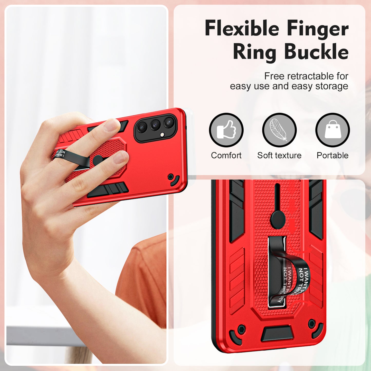 For Samsung Galaxy S24+ Back Case Silicone Ring Strap TPU+PC Kickstand Phone Cover - Red