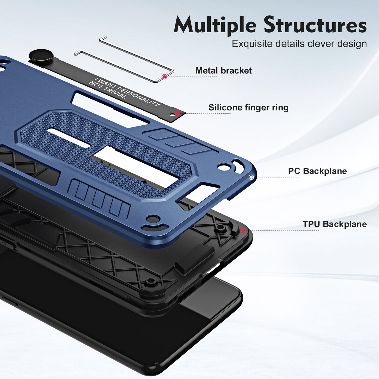 PC+TPU Case for Samsung Galaxy S24 Ultra Cover Anti-scratch Hidden Kickstand Shell - Blue
