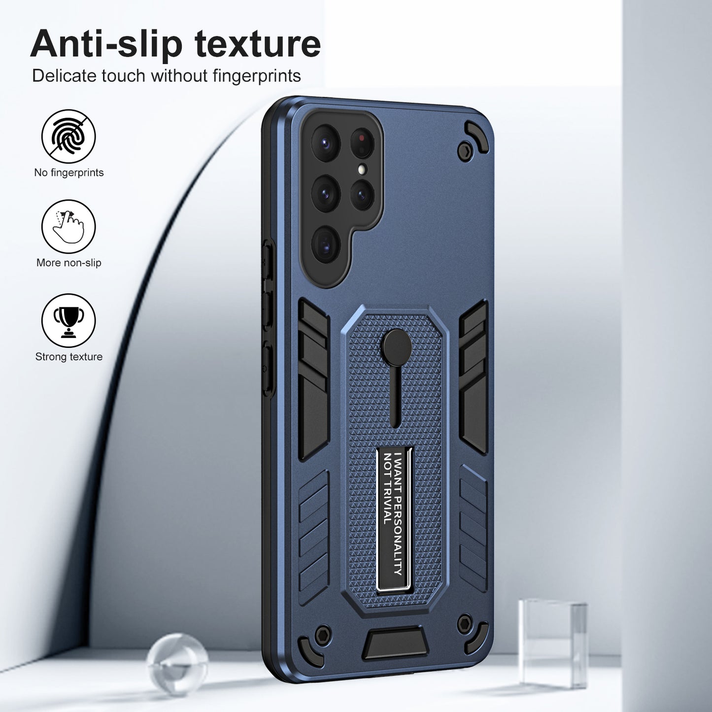 PC+TPU Case for Samsung Galaxy S24 Ultra Cover Anti-scratch Hidden Kickstand Shell - Blue