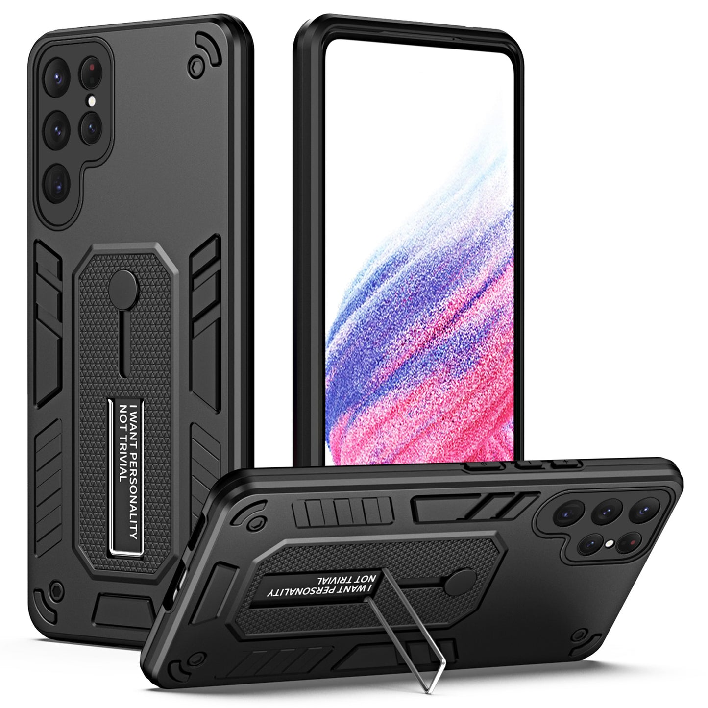 PC+TPU Case for Samsung Galaxy S24 Ultra Cover Anti-scratch Hidden Kickstand Shell - Black