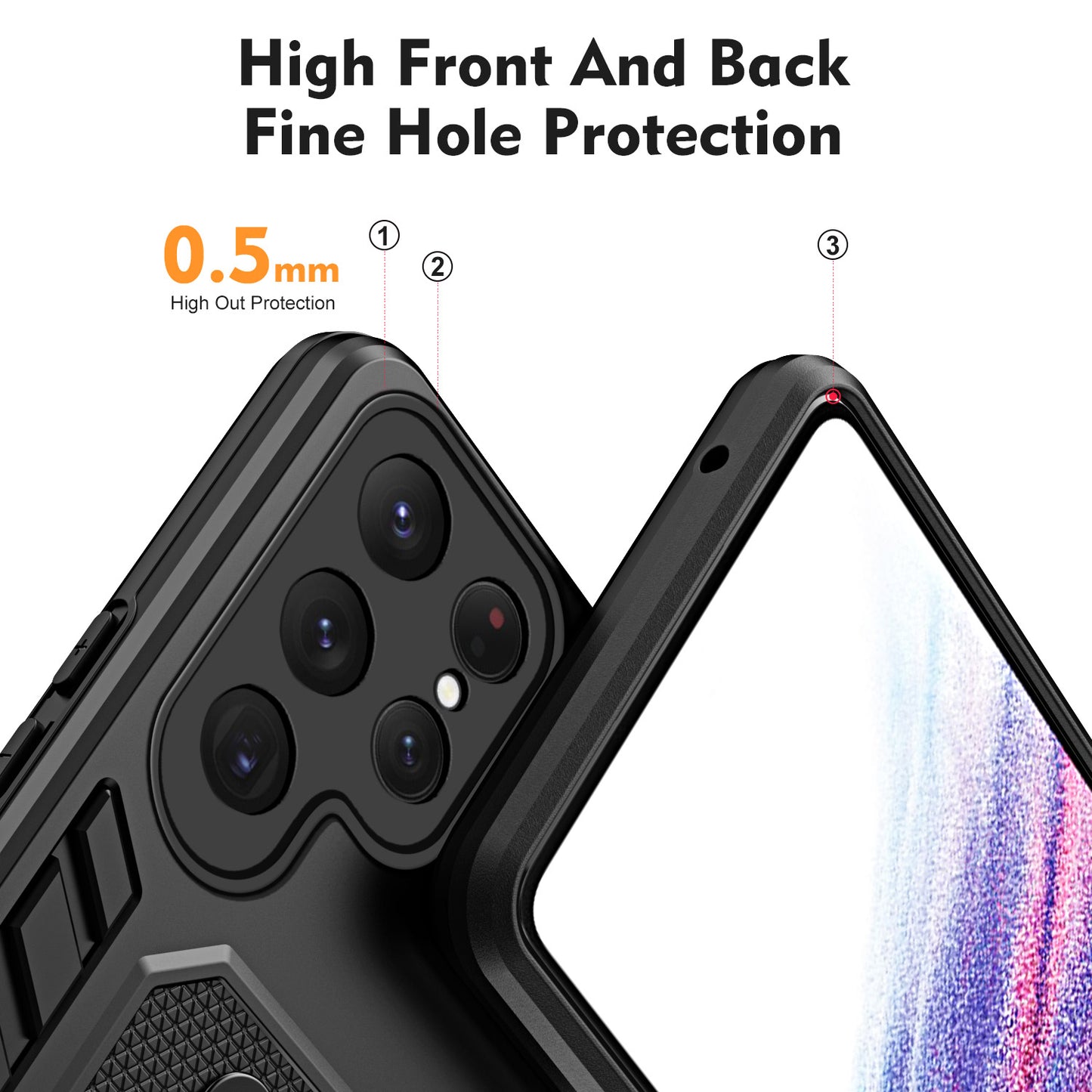 PC+TPU Case for Samsung Galaxy S24 Ultra Cover Anti-scratch Hidden Kickstand Shell - Black