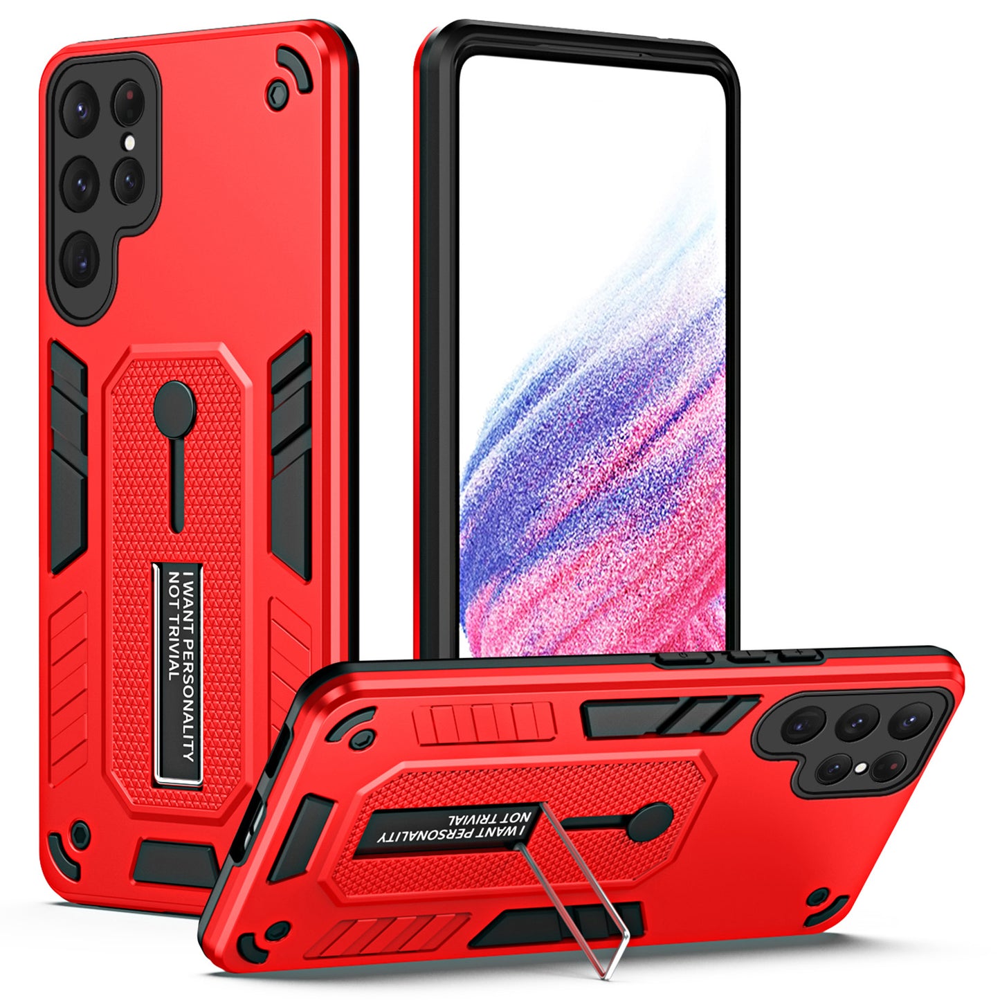 PC+TPU Case for Samsung Galaxy S24 Ultra Cover Anti-scratch Hidden Kickstand Shell - Red