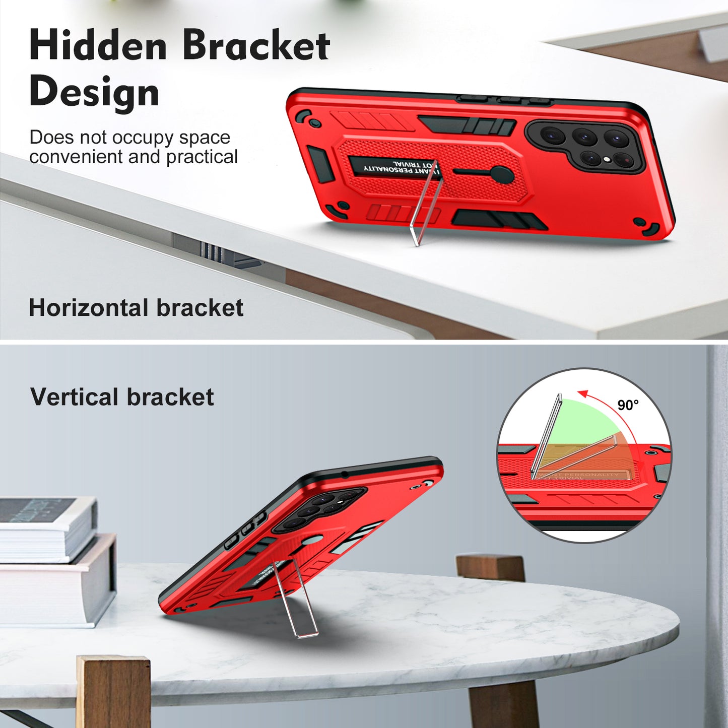 PC+TPU Case for Samsung Galaxy S24 Ultra Cover Anti-scratch Hidden Kickstand Shell - Red