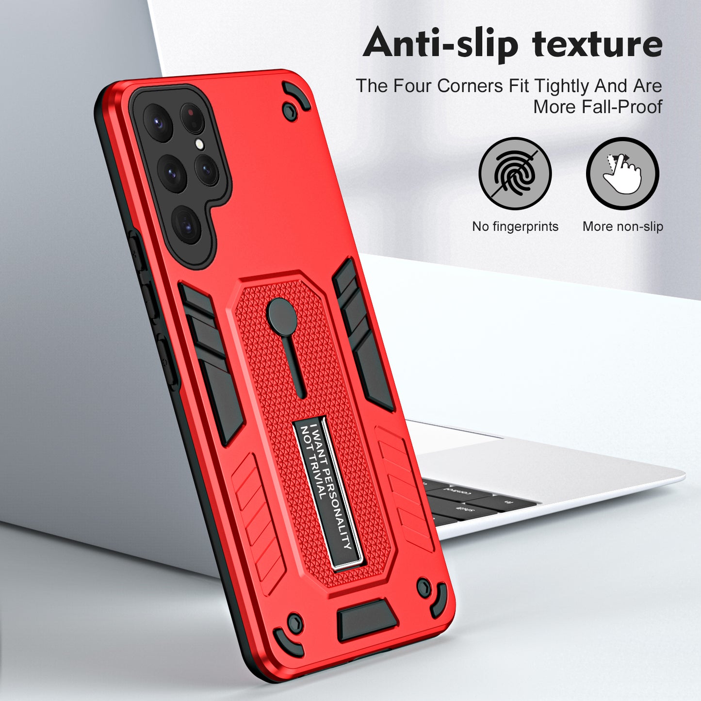 PC+TPU Case for Samsung Galaxy S24 Ultra Cover Anti-scratch Hidden Kickstand Shell - Red