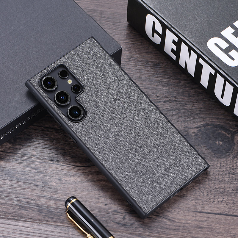 For Samsung Galaxy S24 Ultra Cell Phone Case Drop-resistant Cloth+Hard PC Protective Back Cover - Grey
