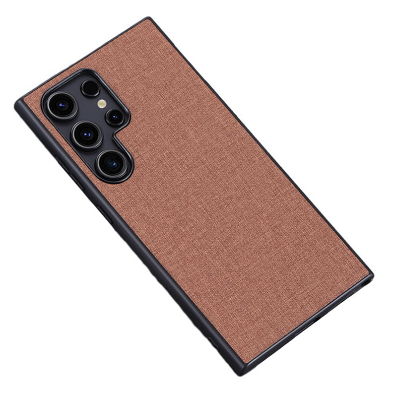 For Samsung Galaxy S24 Ultra Cell Phone Case Drop-resistant Cloth+Hard PC Protective Back Cover - Brown
