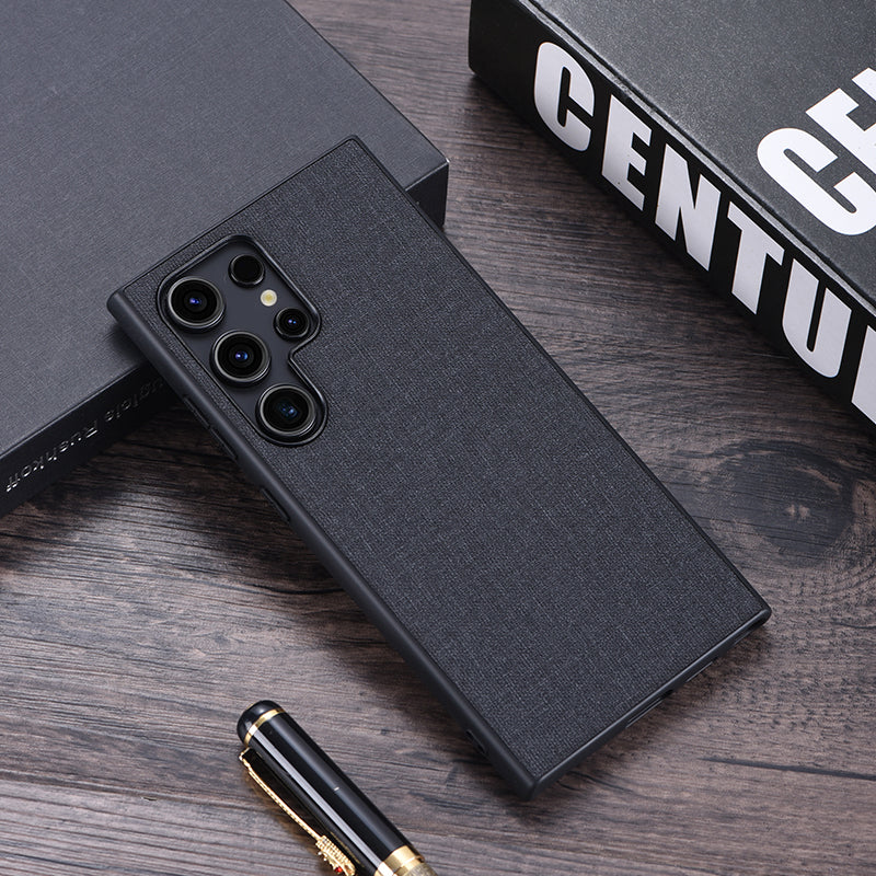 For Samsung Galaxy S24 Ultra Cell Phone Case Drop-resistant Cloth+Hard PC Protective Back Cover - Black