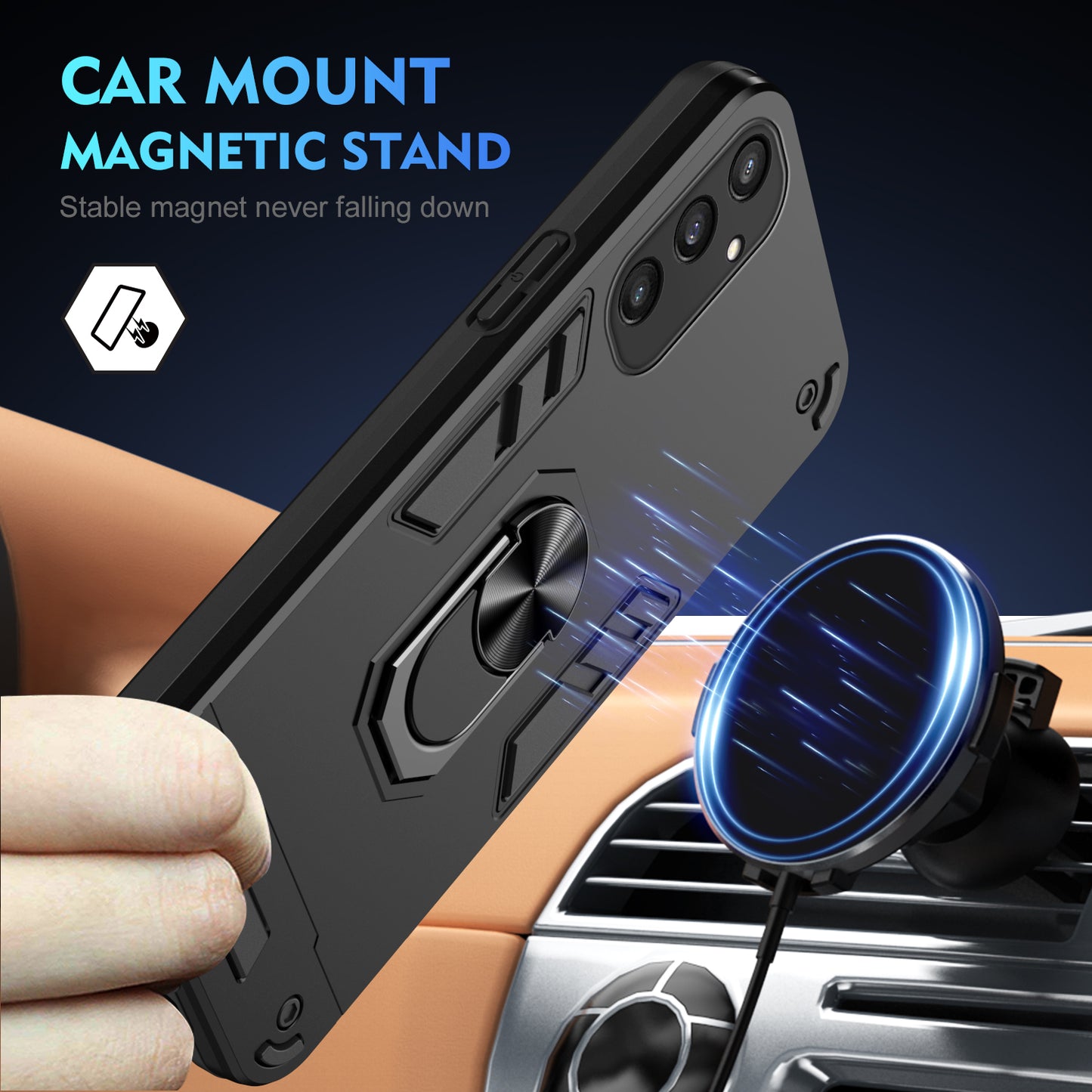 Kickstand Case for Samsung Galaxy S24+ Phone Cover Support Magnetic Car Mount - Black