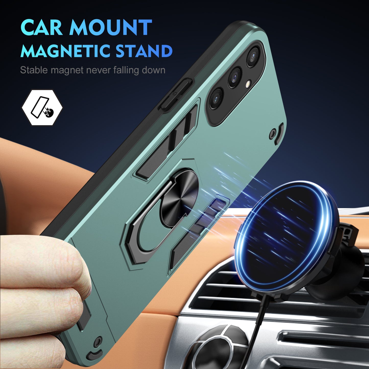 Kickstand Case for Samsung Galaxy S24+ Phone Cover Support Magnetic Car Mount - Green
