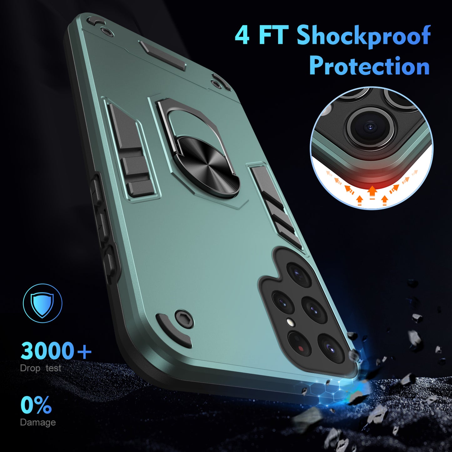 For Samsung Galaxy S24 Ultra Case Ring Kickstand PC+TPU Phone Cover Support Magnetic Car Mount - Green