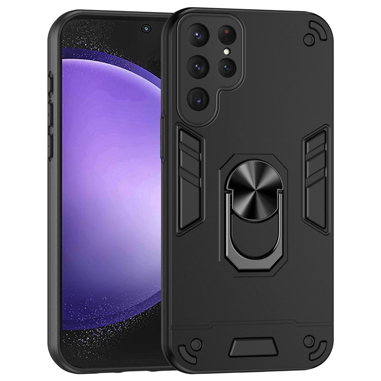 For Samsung Galaxy S24 Ultra Case Ring Kickstand PC+TPU Phone Cover Support Magnetic Car Mount - Black