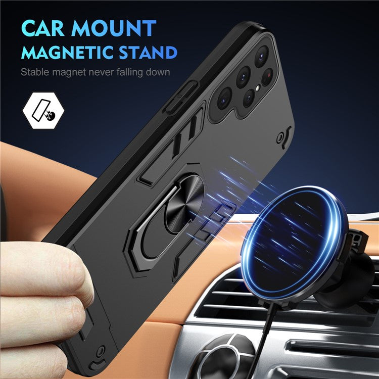 For Samsung Galaxy S24 Ultra Case Ring Kickstand PC+TPU Phone Cover Support Magnetic Car Mount - Black
