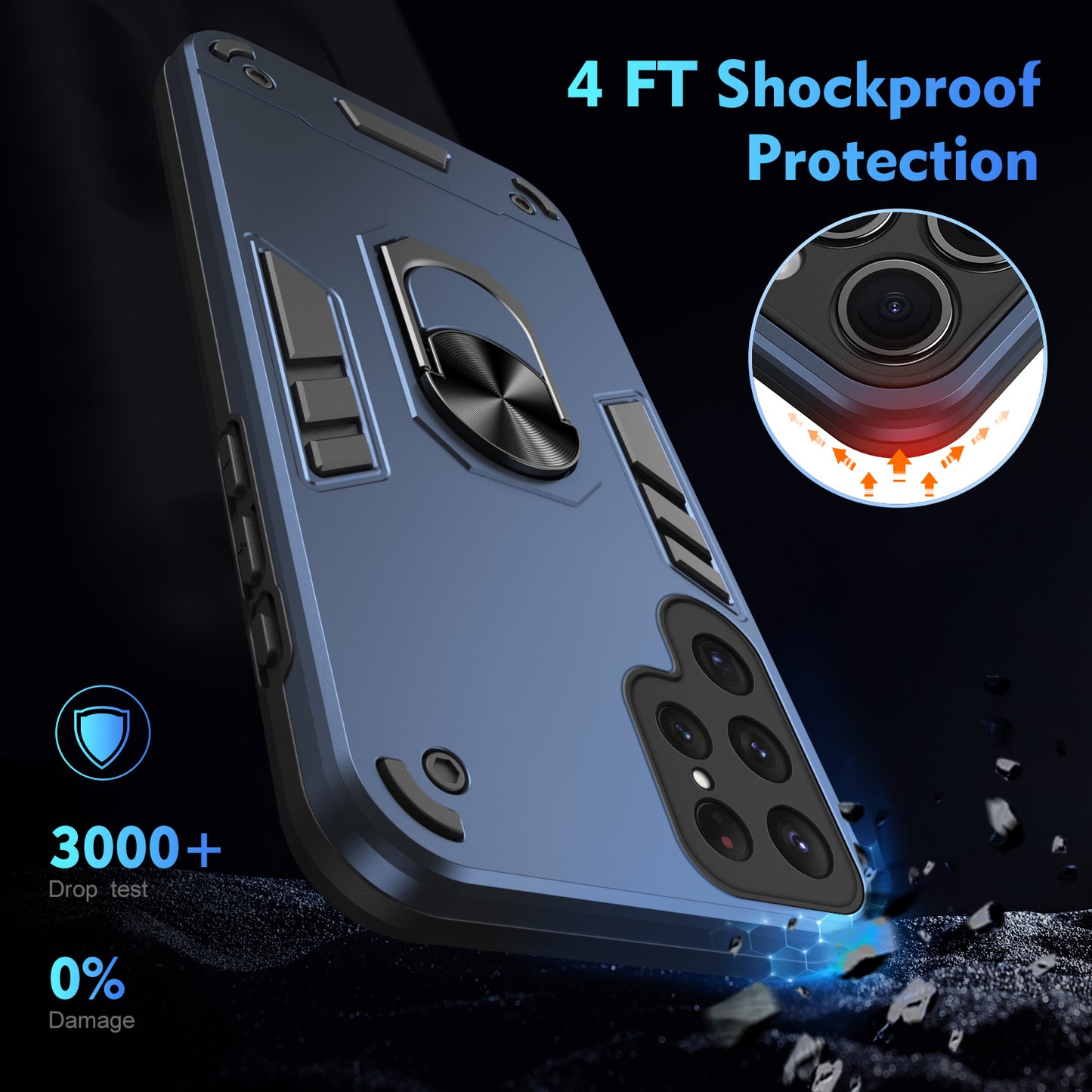 For Samsung Galaxy S24 Ultra Case Ring Kickstand PC+TPU Phone Cover Support Magnetic Car Mount - Blue
