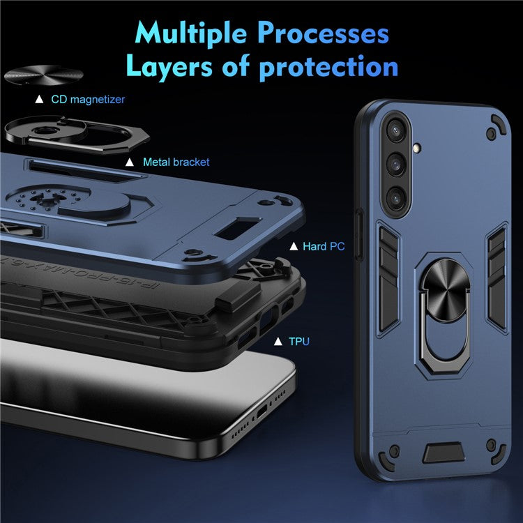 Phone Case for Samsung Galaxy S23 FE Cover Shockproof PC+TPU Rotating Ring Kickstand Shell - Blue
