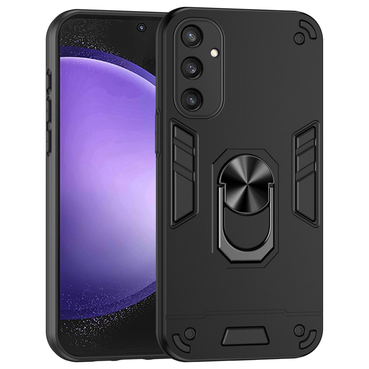 For Samsung Galaxy S24 Kickstand Case Anti-dust PC+TPU Smart Phone Cover Fits Magnetic Car Mount - Black