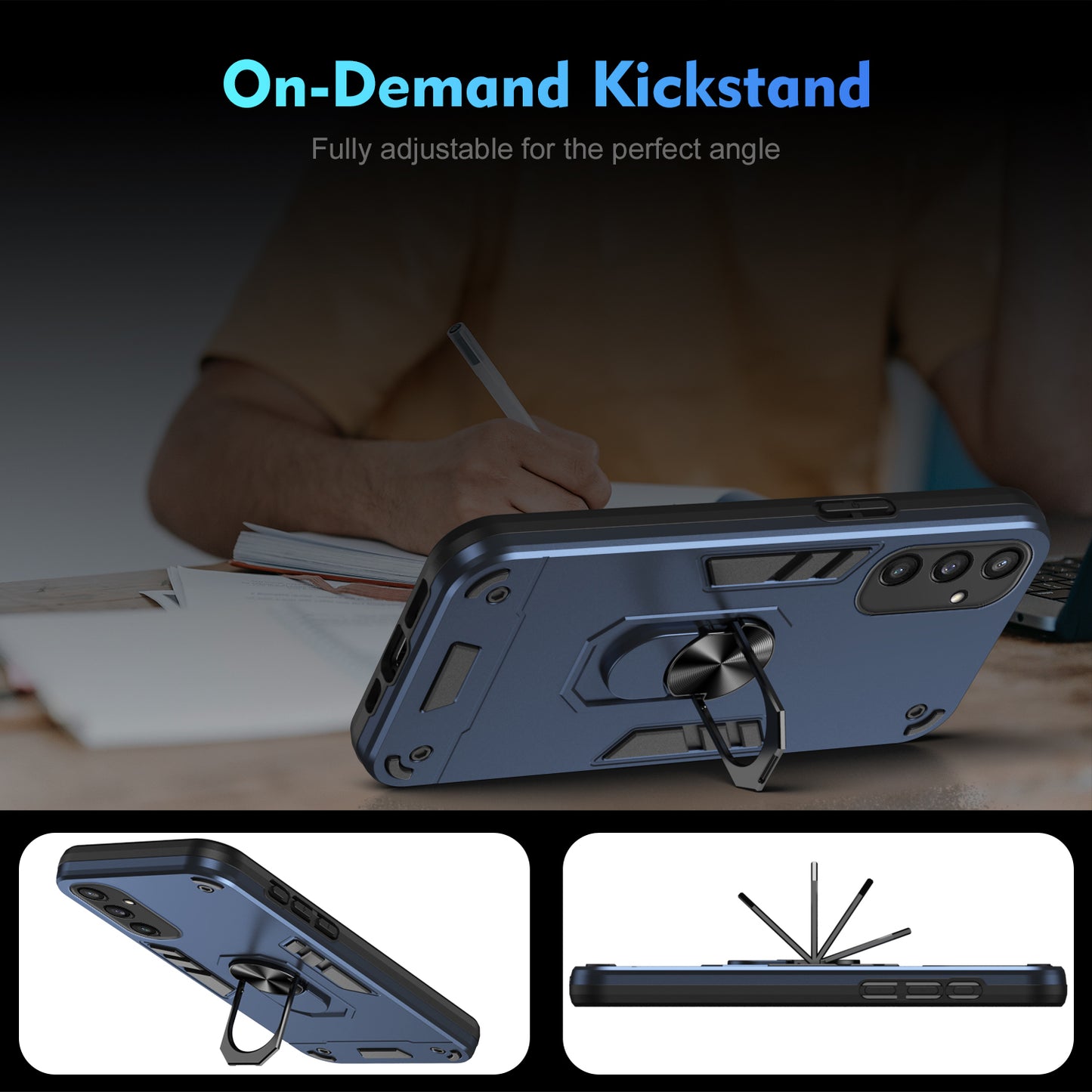 For Samsung Galaxy S24 Kickstand Case Anti-dust PC+TPU Smart Phone Cover Fits Magnetic Car Mount - Blue