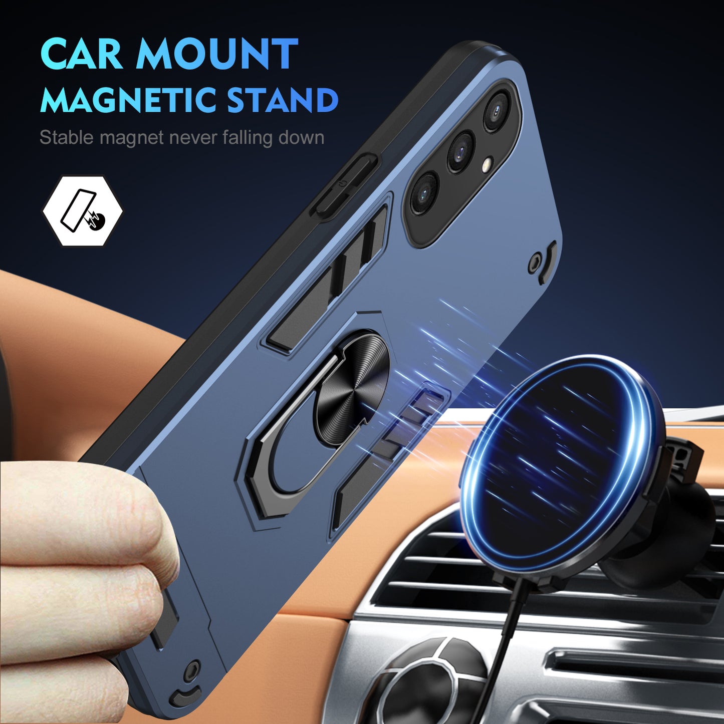 For Samsung Galaxy S24 Kickstand Case Anti-dust PC+TPU Smart Phone Cover Fits Magnetic Car Mount - Blue
