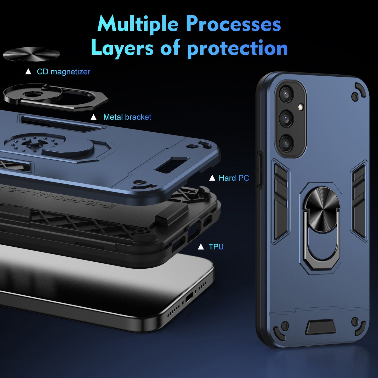 For Samsung Galaxy S24 Kickstand Case Anti-dust PC+TPU Smart Phone Cover Fits Magnetic Car Mount - Blue