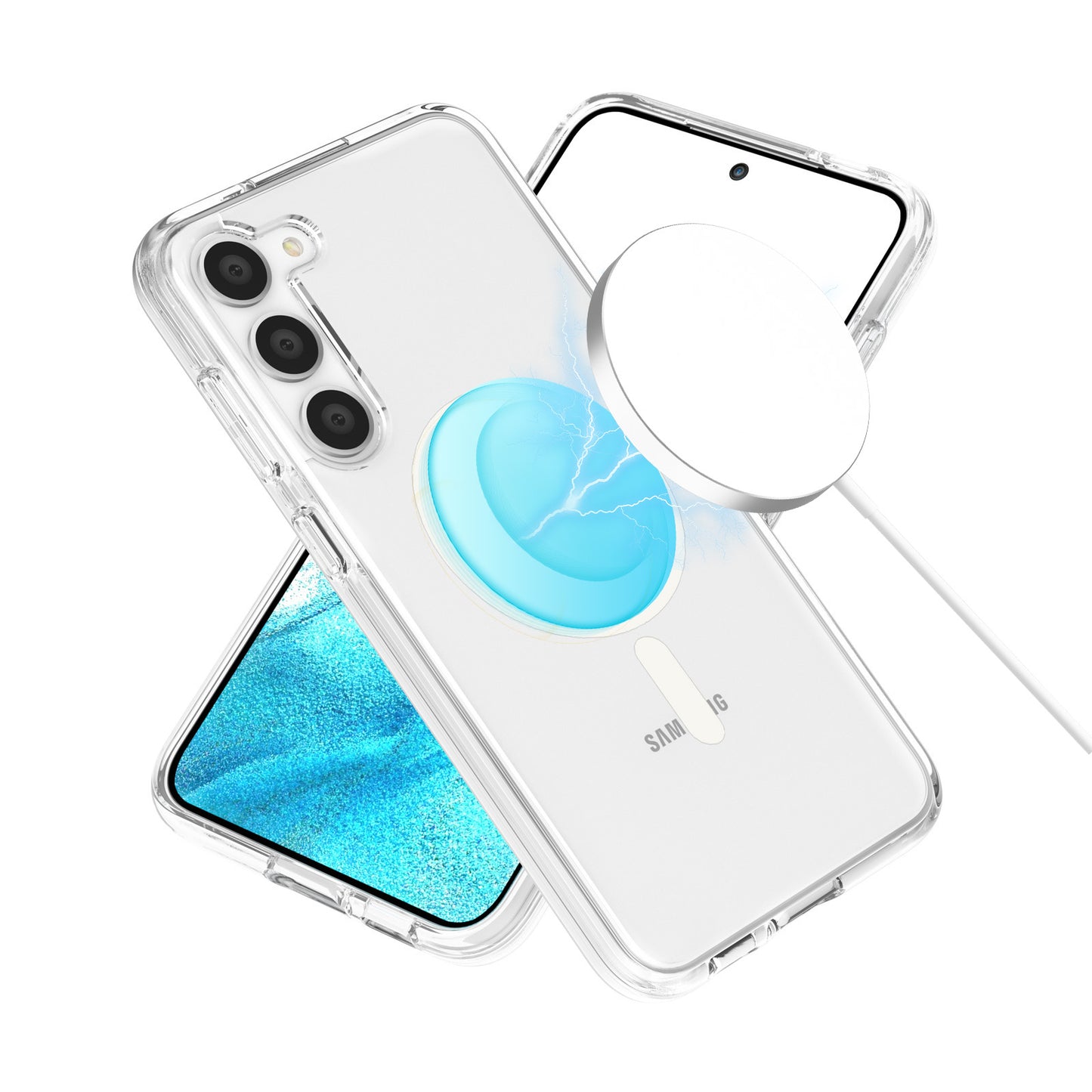 For Samsung Galaxy S24+ Magnetic Case Slim-Fit Hard PC Soft TPU Protective Back Shell - Transparent
