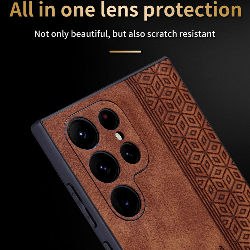 AZNS For Samsung Galaxy S24 Ultra Cell Phone Case Imprint PU Leather+TPU Drop-proof Cover - Black