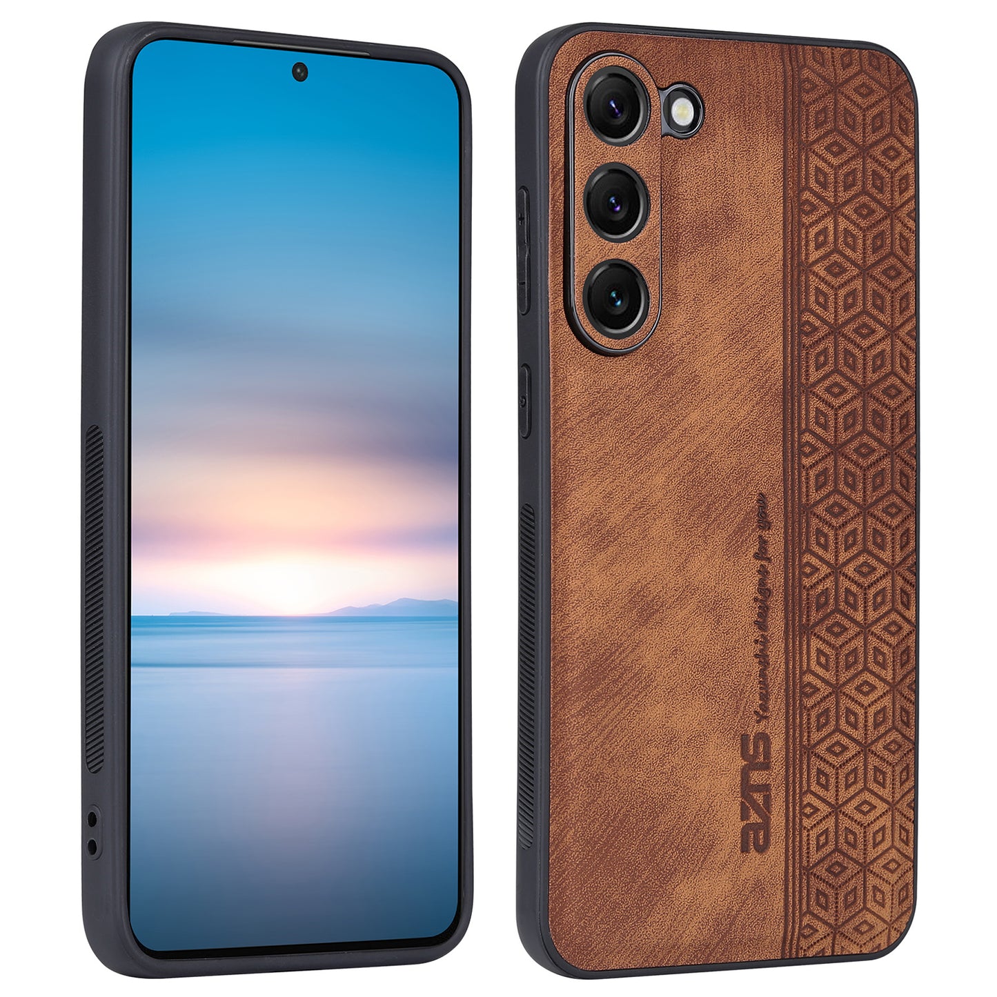 AZNS For Samsung Galaxy S24 Case Imprinted PU Leather+TPU Shock Absorbing Smartphone Shell - Brown