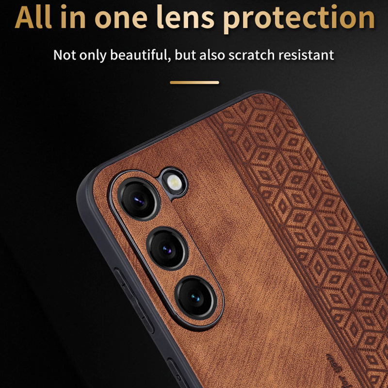 AZNS For Samsung Galaxy S24 Case Imprinted PU Leather+TPU Shock Absorbing Smartphone Shell - Brown