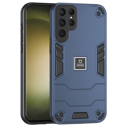 2 in 1 Case for Samsung Galaxy S24 Ultra PC + TPU Shockproof Protection Cell Phone Cover - Navy Blue