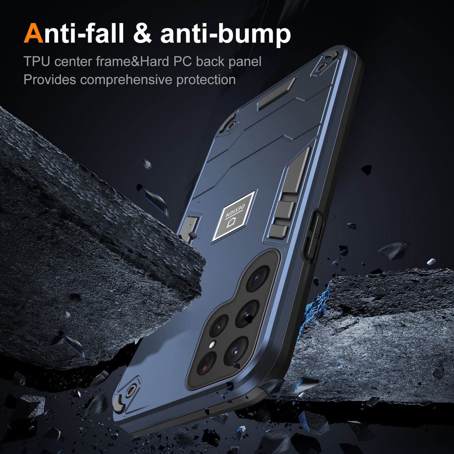 2 in 1 Case for Samsung Galaxy S24 Ultra PC + TPU Shockproof Protection Cell Phone Cover - Navy Blue