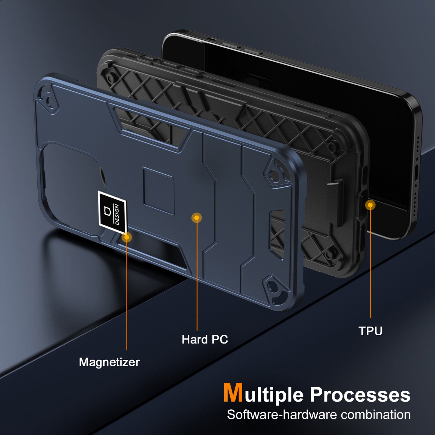 2 in 1 Case for Samsung Galaxy S24 Ultra PC + TPU Shockproof Protection Cell Phone Cover - Navy Blue