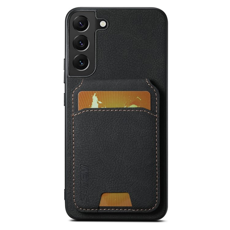 SUTENI H02 For Samsung Galaxy S22+ 5G Litchi Texture Leather+TPU Case Card Slots - Black