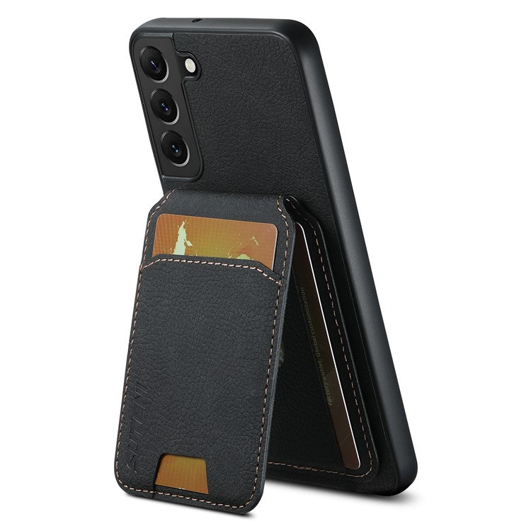 SUTENI H02 For Samsung Galaxy S22+ 5G Litchi Texture Leather+TPU Case Card Slots - Black