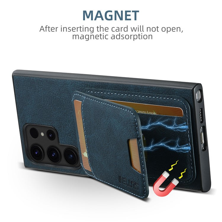 SUTENI H02 For Samsung Galaxy S22 Ultra 5G Case Card Slots Kickstand Phone Cover - Blue