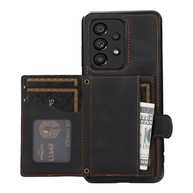 For Samsung Galaxy M32 5G / A32 5G Case Kickstand TPU+PU Leather Card Holder Phone Cover - Black