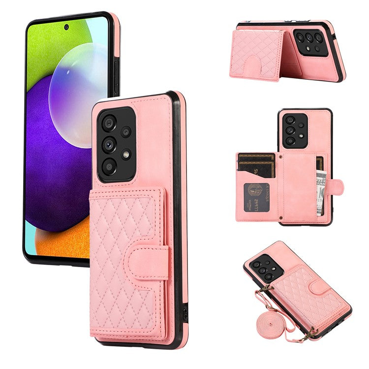 For Samsung Galaxy M32 5G / A32 5G Case Kickstand TPU+PU Leather Card Holder Phone Cover - Rose Gold