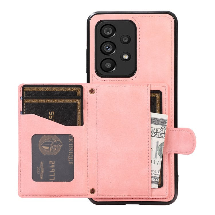 For Samsung Galaxy M32 5G / A32 5G Case Kickstand TPU+PU Leather Card Holder Phone Cover - Rose Gold