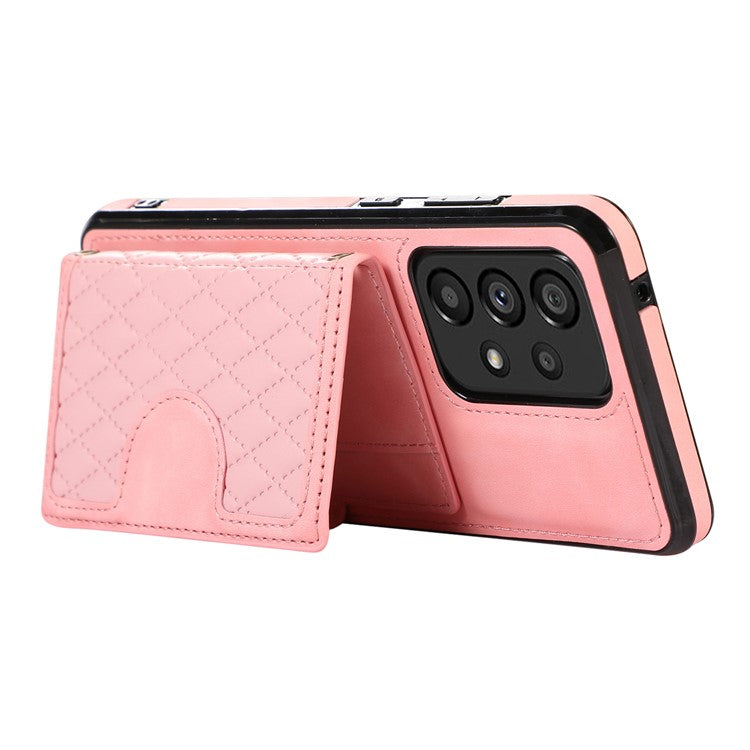 For Samsung Galaxy M32 5G / A32 5G Case Kickstand TPU+PU Leather Card Holder Phone Cover - Rose Gold