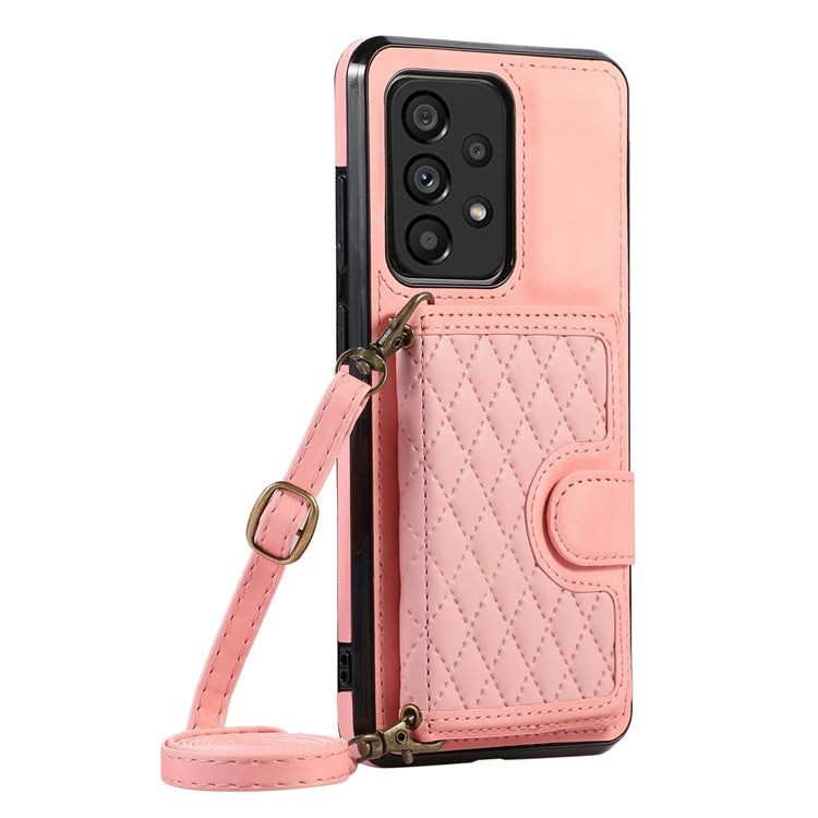 For Samsung Galaxy M32 5G / A32 5G Case Kickstand TPU+PU Leather Card Holder Phone Cover - Rose Gold