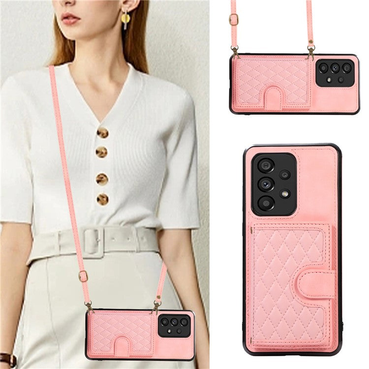 For Samsung Galaxy M32 5G / A32 5G Case Kickstand TPU+PU Leather Card Holder Phone Cover - Rose Gold