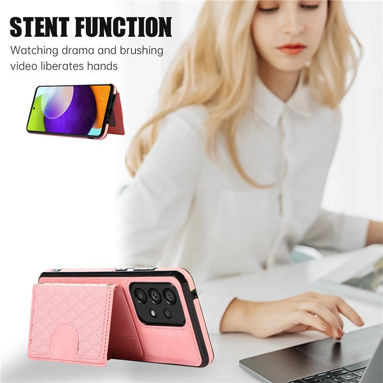 For Samsung Galaxy M32 5G / A32 5G Case Kickstand TPU+PU Leather Card Holder Phone Cover - Rose Gold