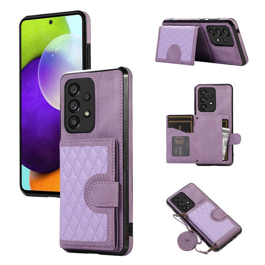 For Samsung Galaxy M32 5G / A32 5G Case Kickstand TPU+PU Leather Card Holder Phone Cover - Purple