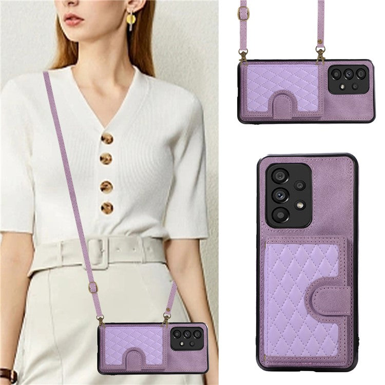 For Samsung Galaxy M32 5G / A32 5G Case Kickstand TPU+PU Leather Card Holder Phone Cover - Purple