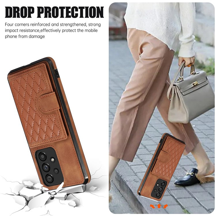 For Samsung Galaxy M32 5G / A32 5G Case Kickstand TPU+PU Leather Card Holder Phone Cover - Brown