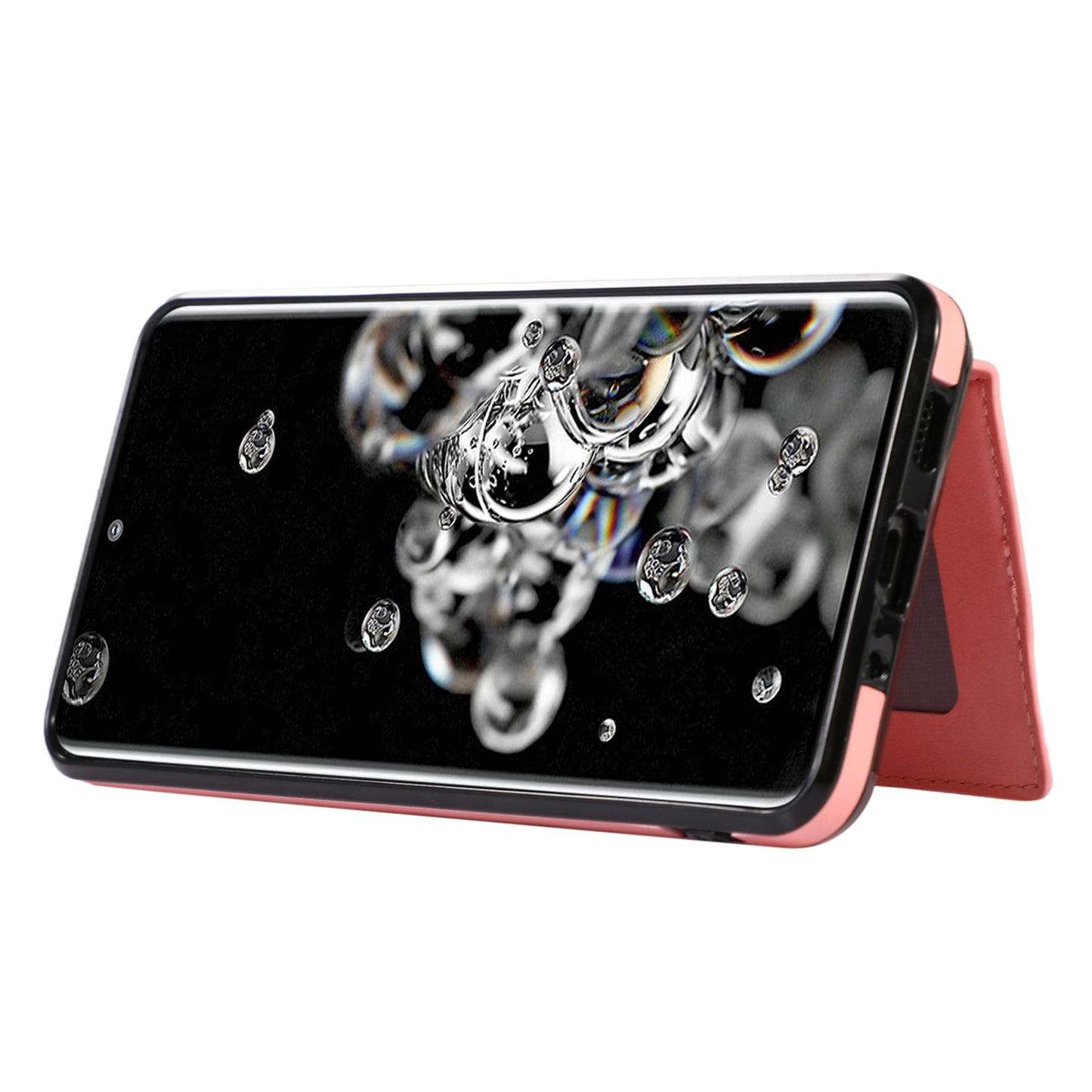 Phone Case for Samsung Galaxy S20 Ultra Card Holder TPU+PU Leather Kickstand Phone Cover - Rose Gold