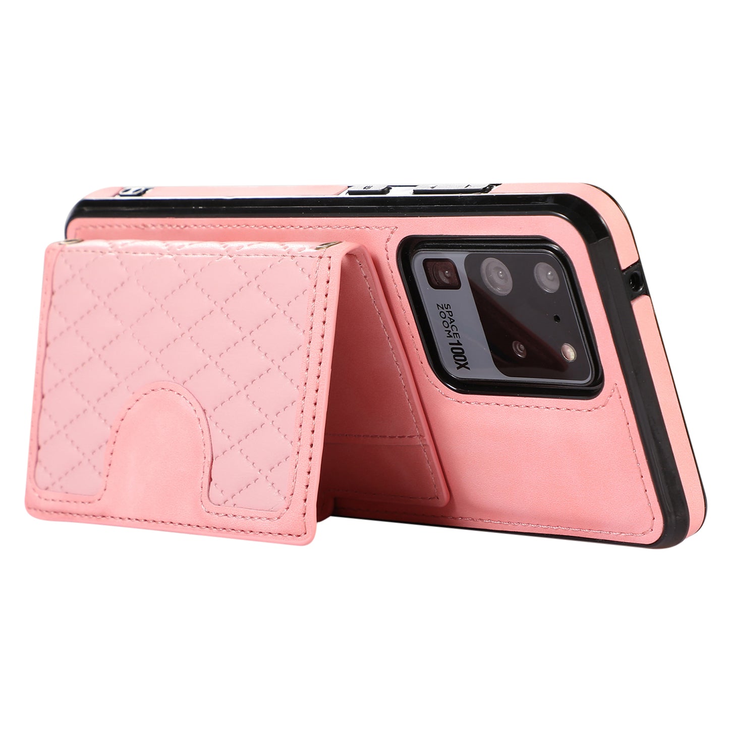 Phone Case for Samsung Galaxy S20 Ultra Card Holder TPU+PU Leather Kickstand Phone Cover - Rose Gold