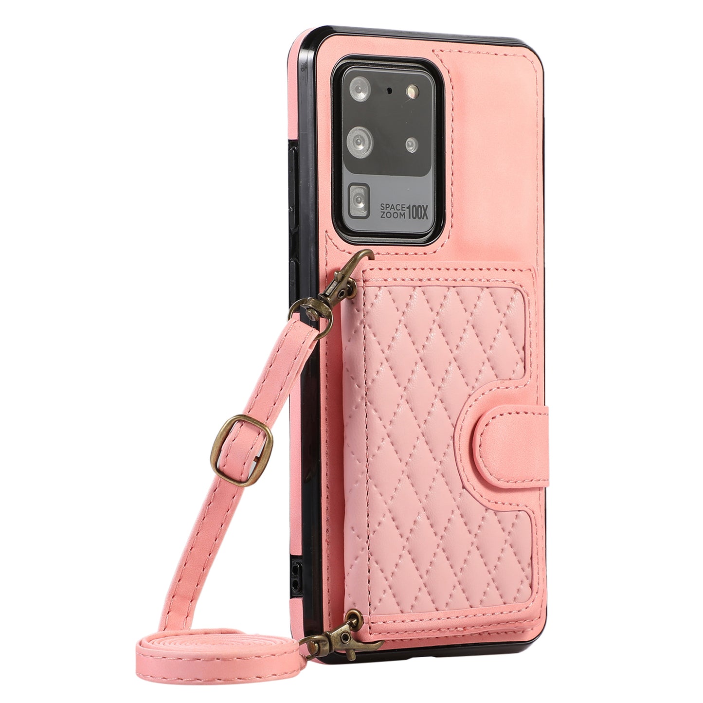 Phone Case for Samsung Galaxy S20 Ultra Card Holder TPU+PU Leather Kickstand Phone Cover - Rose Gold