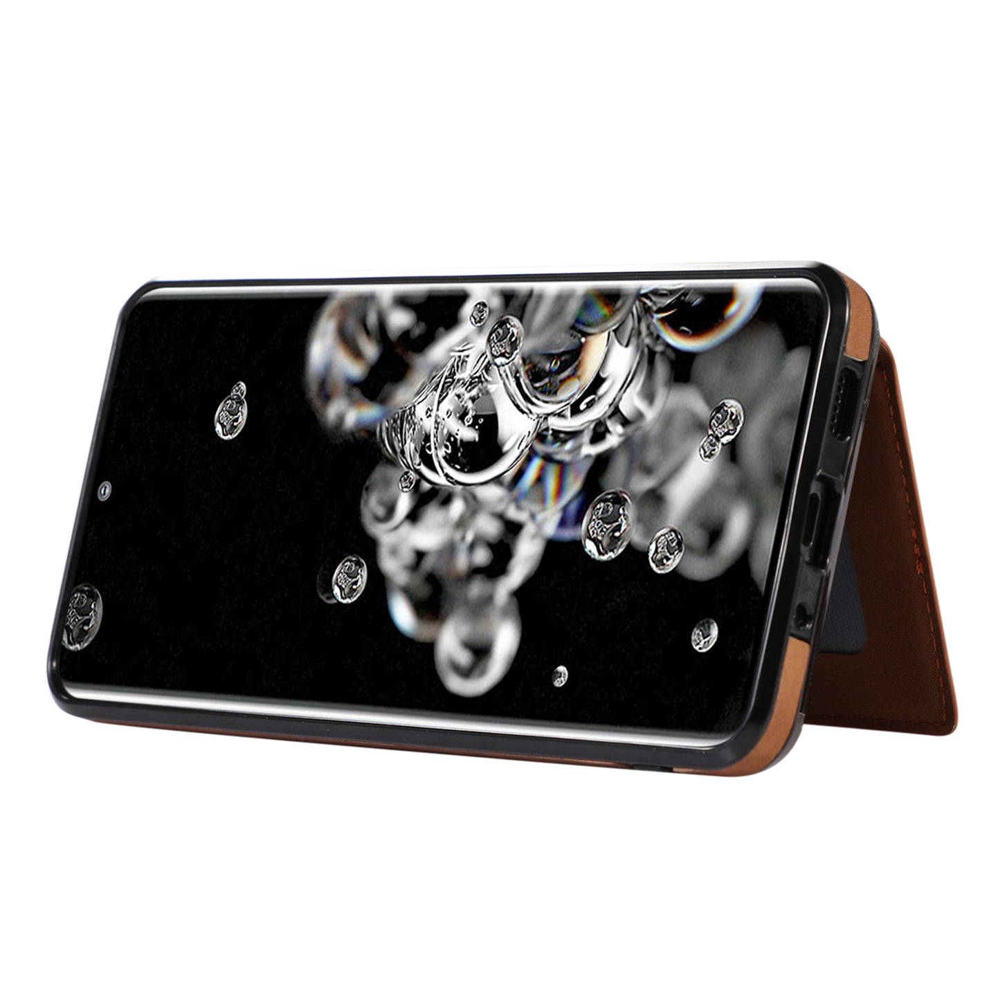 Phone Case for Samsung Galaxy S20 Ultra Card Holder TPU+PU Leather Kickstand Phone Cover - Brown