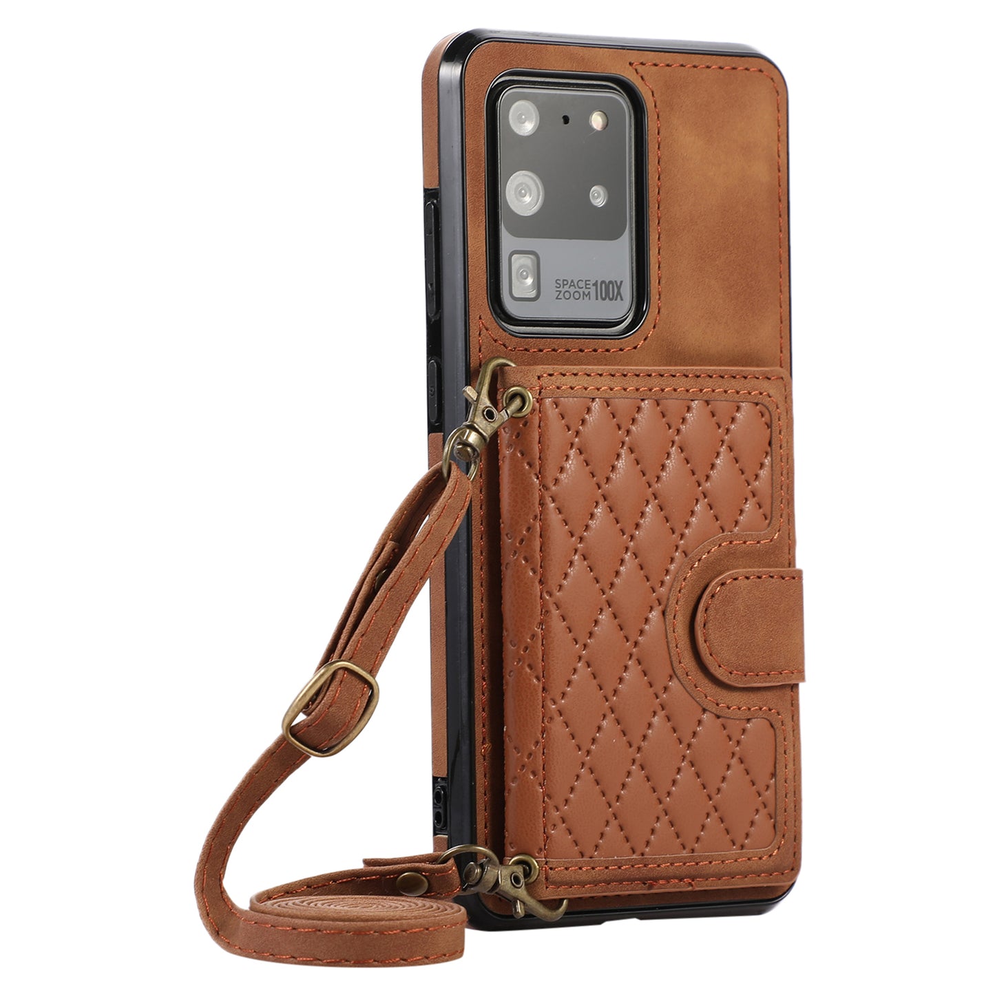 Phone Case for Samsung Galaxy S20 Ultra Card Holder TPU+PU Leather Kickstand Phone Cover - Brown