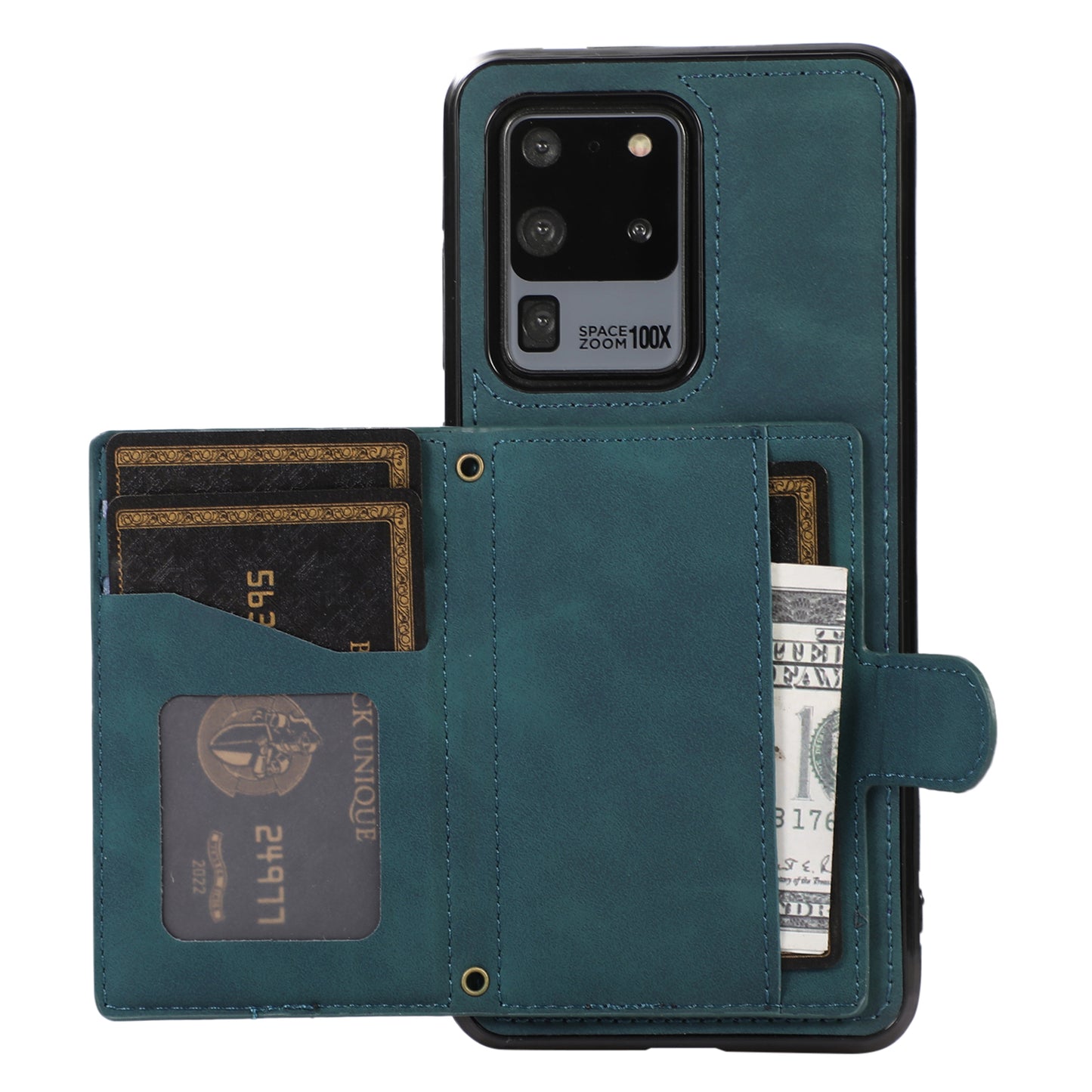 Phone Case for Samsung Galaxy S20 Ultra Card Holder TPU+PU Leather Kickstand Phone Cover - Green
