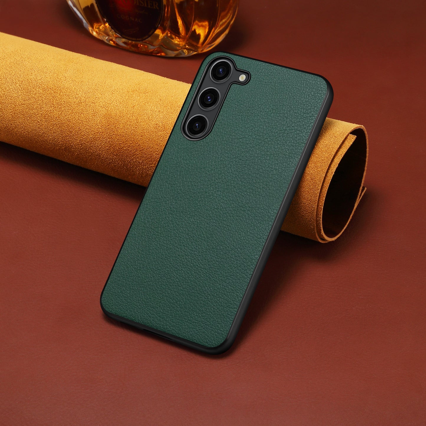 For Samsung Galaxy S24+ Calf Texture Case PC+TPU+PU Leather Anti-scratch Phone Shell - Green